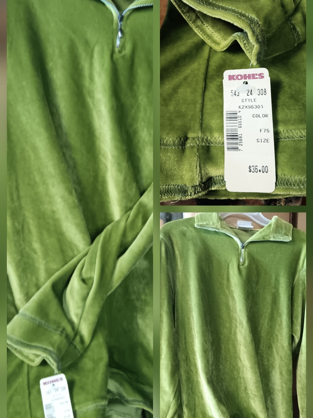 Kohl's Lime Green Velvet Quarter-Zip Pullover